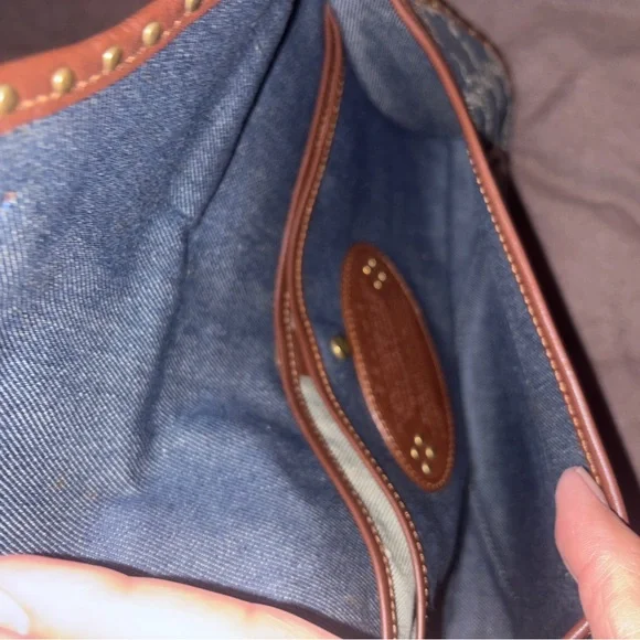 Celine Denim and Brown leather Studded Shoulder Bag - Picture 7 of 16